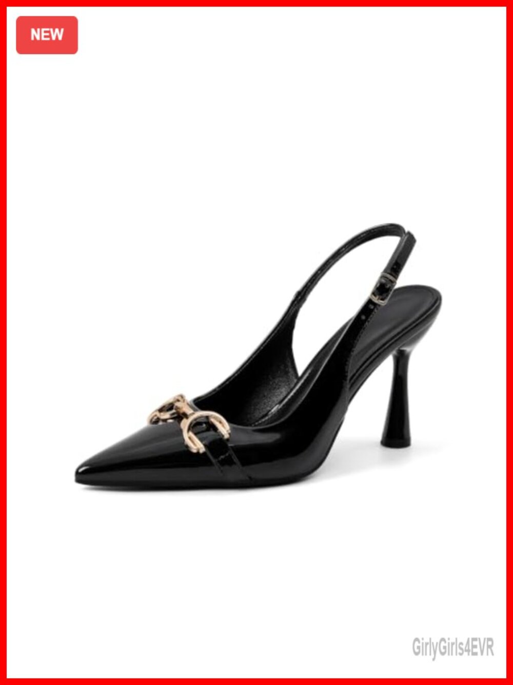 Faux Leather Slingback Stiletto Heels Pointed Toe Ankle Strap Pump